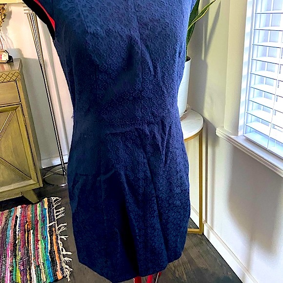 Theory, Orinthia Jacquard Cap Sleeve Dress (navy) size 2 - Picture 5 of 6